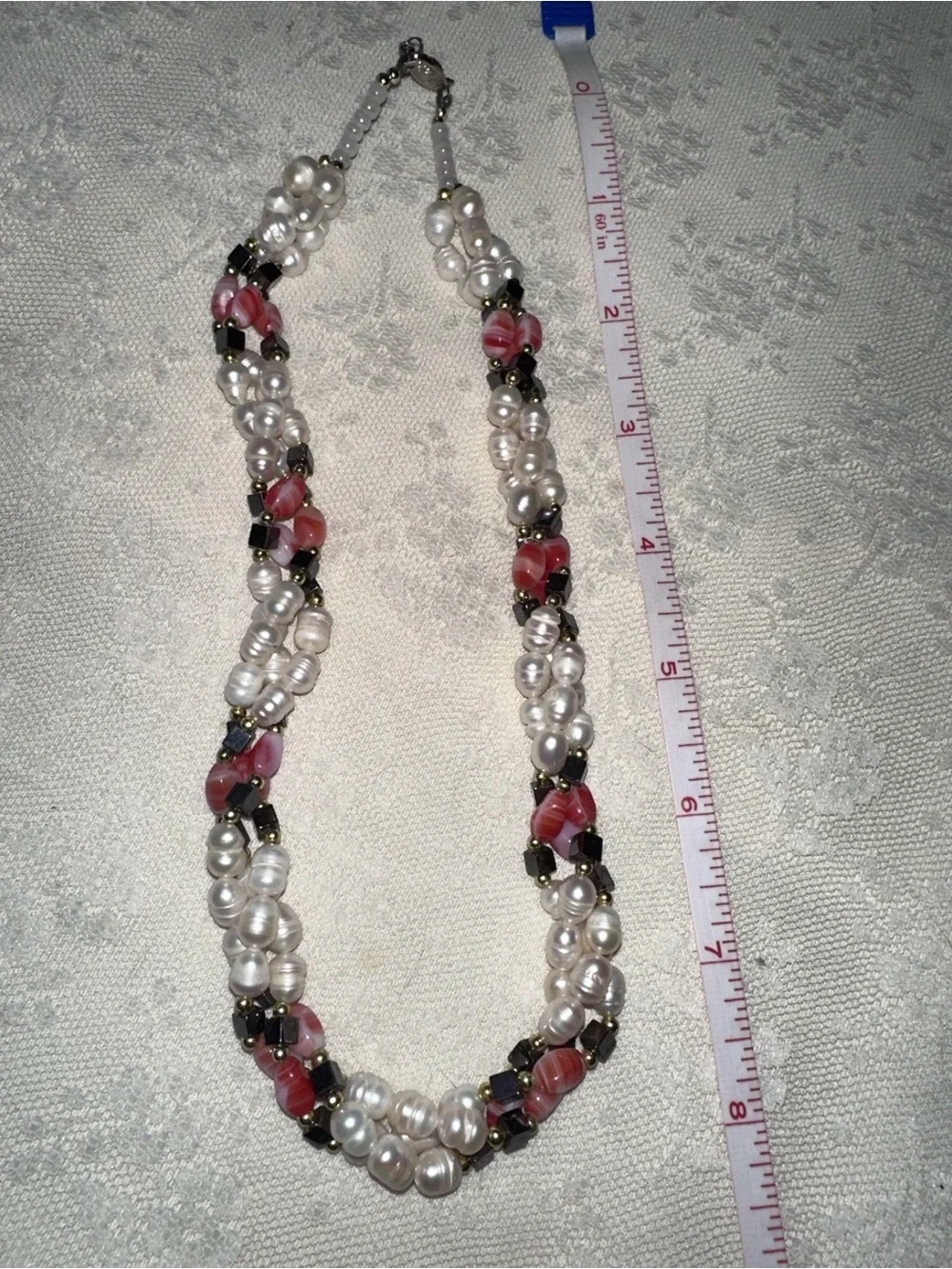 Multi-Strand Twisted Freshwater Pearl ? and Hematite ? Necklace